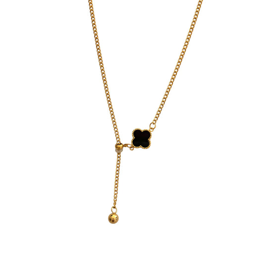 Ατσάλινο κολιέ επιχρυσωμένο με τετράφυλλο τριφύλλι (N3125) - charmy.gr