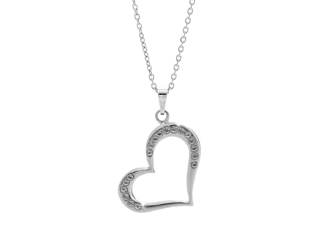 Ατσάλινο κολιέ καρδιά με κρύσταλλα Swarovski (J1045) - charmy.gr