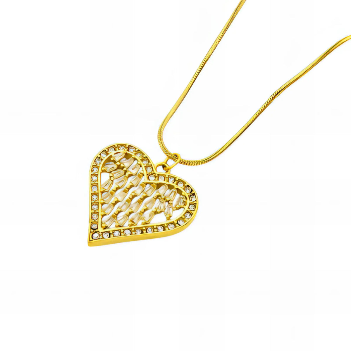 Ατσάλινο κολιέ καρδιά με ζιργκόν επιχρυσωμένο (N3233) - charmy.gr