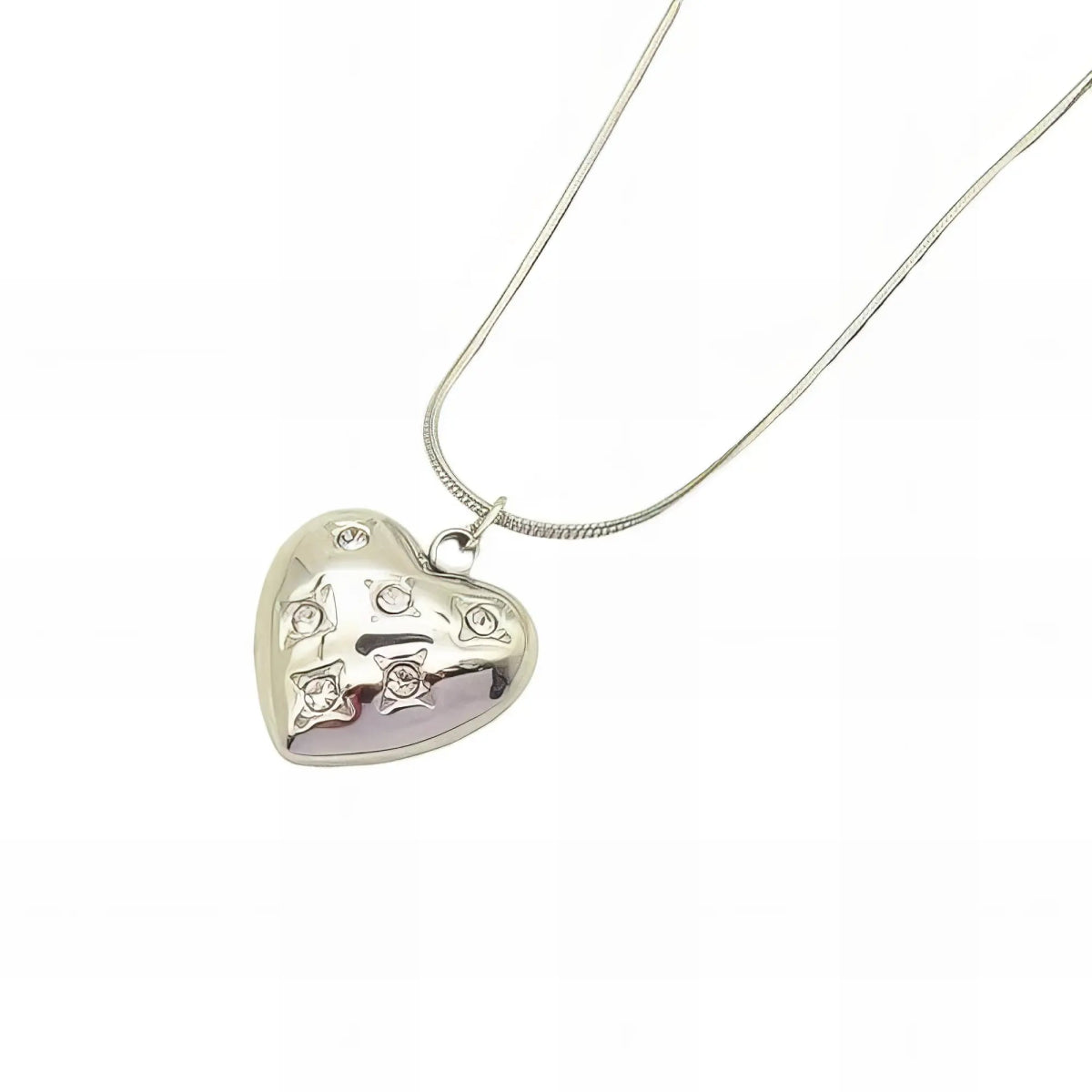 Ατσάλινο κολιέ καρδιά με ζιργκόν (N3225) - charmy.gr