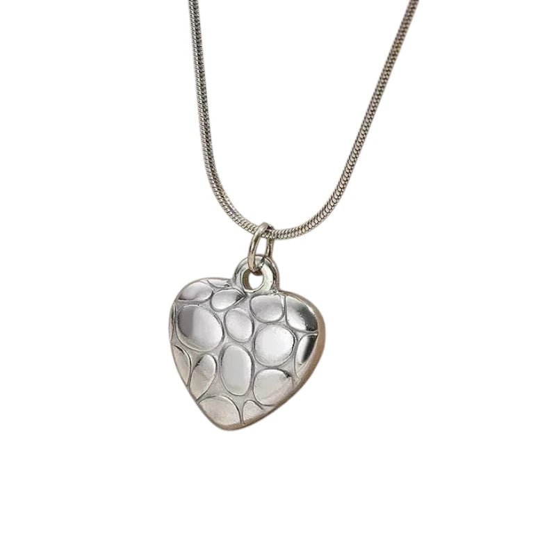 Ατσάλινο κολιέ καρδιά μοτίβο σταγόνες χρώμα ασημί (N1587) - charmy.gr