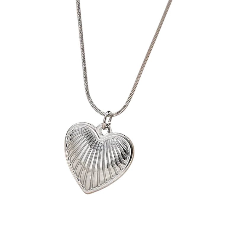 Ατσάλινο κολιέ καρδιά χρώμα ασημί (N1590) - charmy.gr