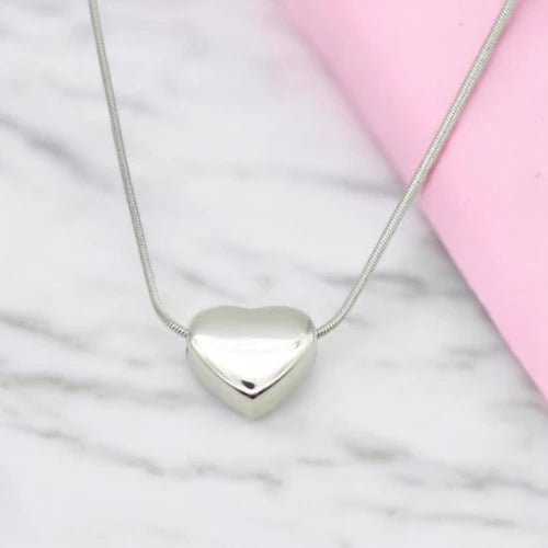 Ατσάλινο κολιέ καρδιά χρώμα ασημί (N3140) - charmy.gr