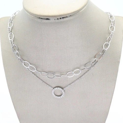 Ατσάλινο Κολιέ Layering: Διπλή Αλυσίδα με Μενταγιόν (N3250) - charmy.gr