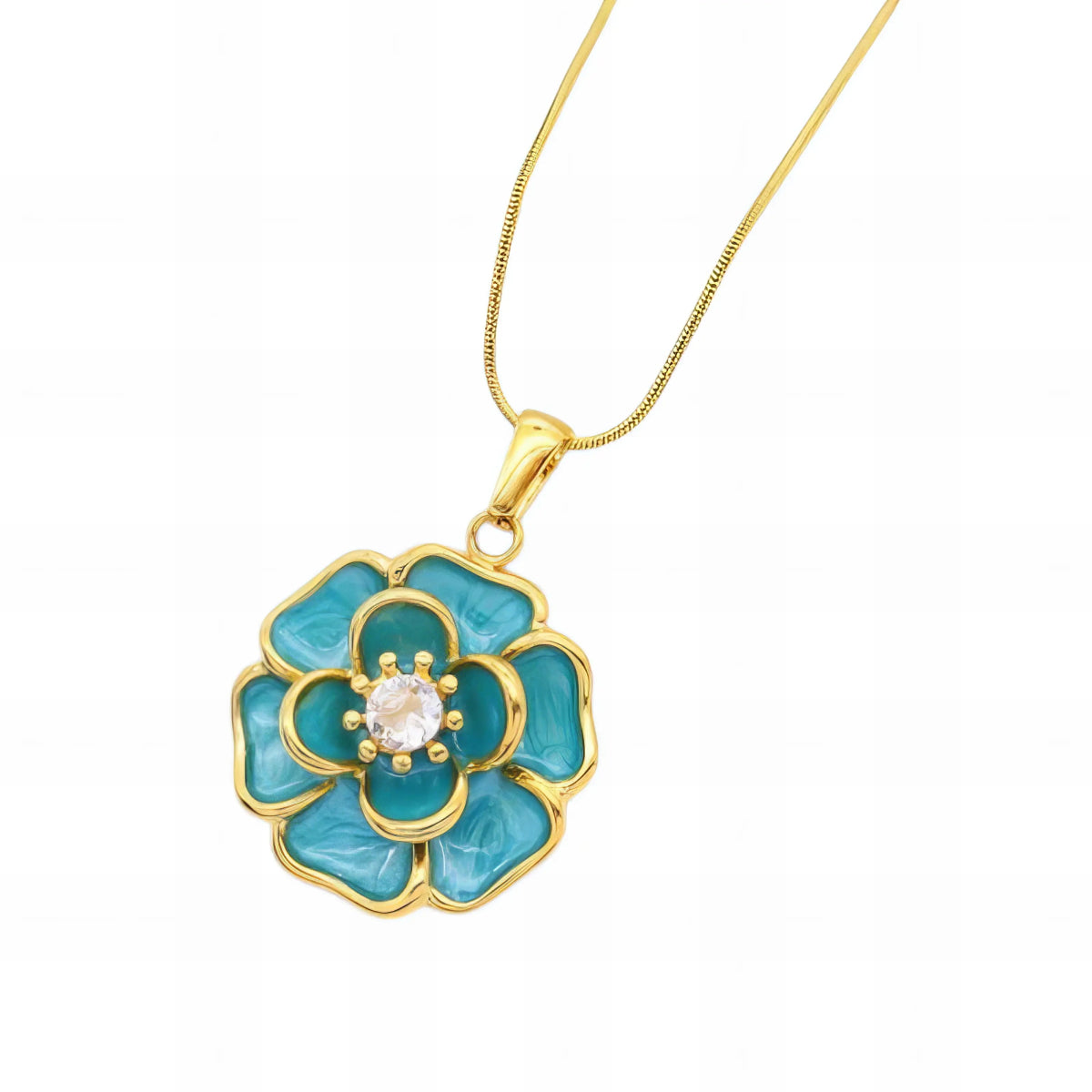 Ατσάλινο κολιέ λουλούδι με ζιργκόν (N3251) - charmy.gr