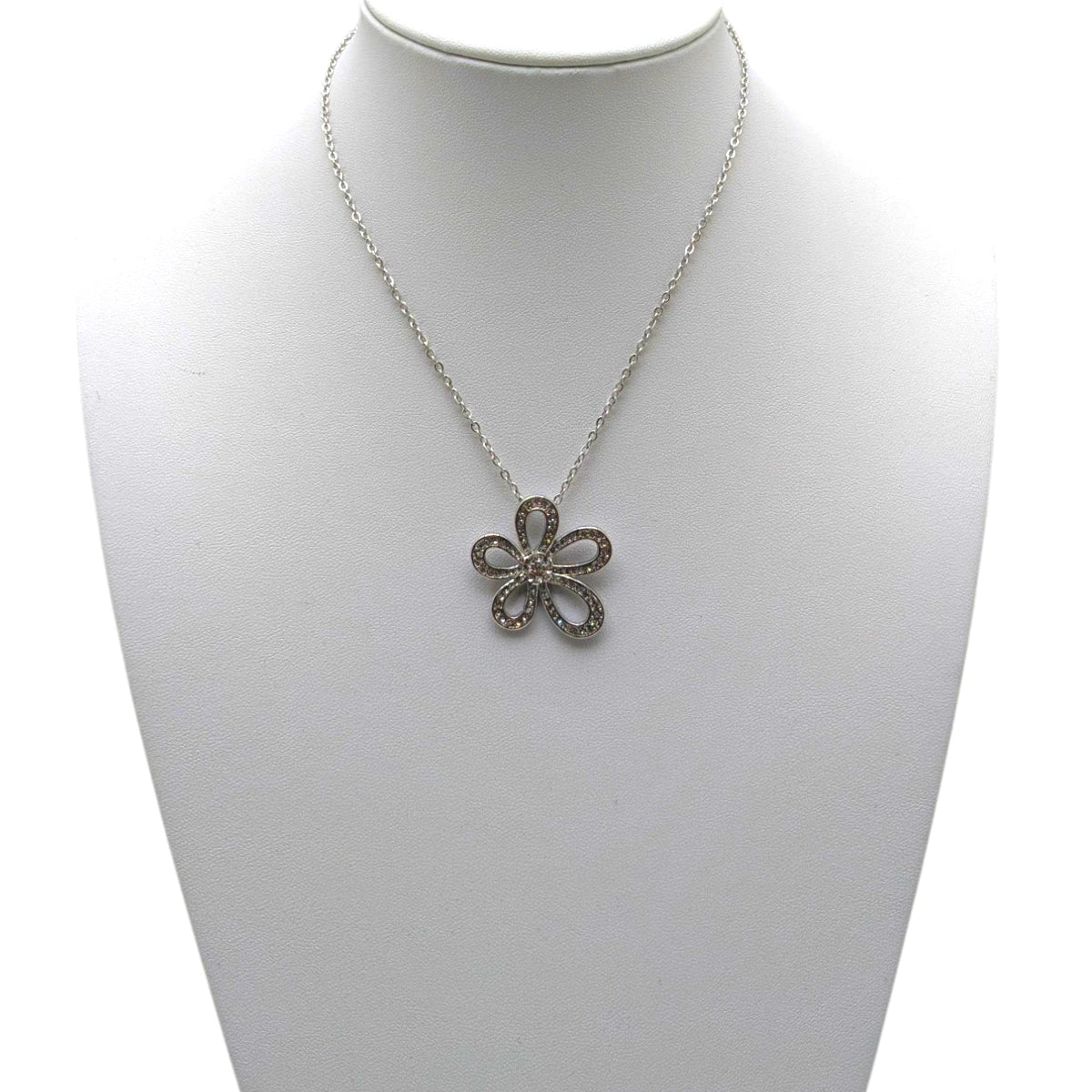 Ατσάλινο κολιέ λουλούδι με ζιργκόν χρώμα ασημί (N3011) - charmy.gr