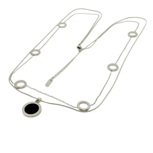 Ατσάλινο κολιέ μακρύ 60cm με διπλή αλυσίδα & κυκλικά στοιχεία (N3021) - charmy.gr