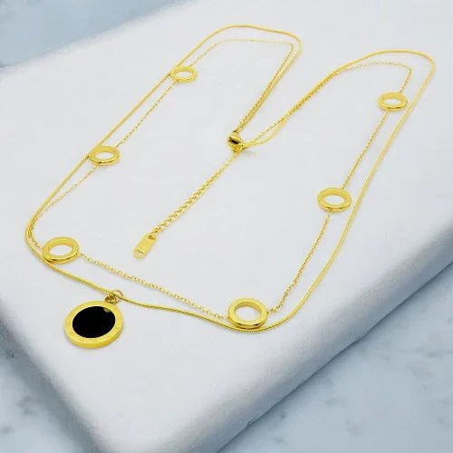 Ατσάλινο κολιέ μακρύ 60cm με διπλή αλυσίδα & κυκλικά στοιχεία (N3022) - charmy.gr