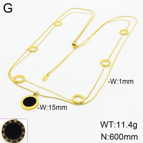 Ατσάλινο κολιέ μακρύ 60cm με διπλή αλυσίδα & κυκλικά στοιχεία (N3022) - charmy.gr