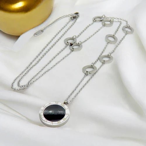 Ατσάλινο κολιέ μακρύ 75cm με κυκλικά στοιχεία (N3020) - charmy.gr