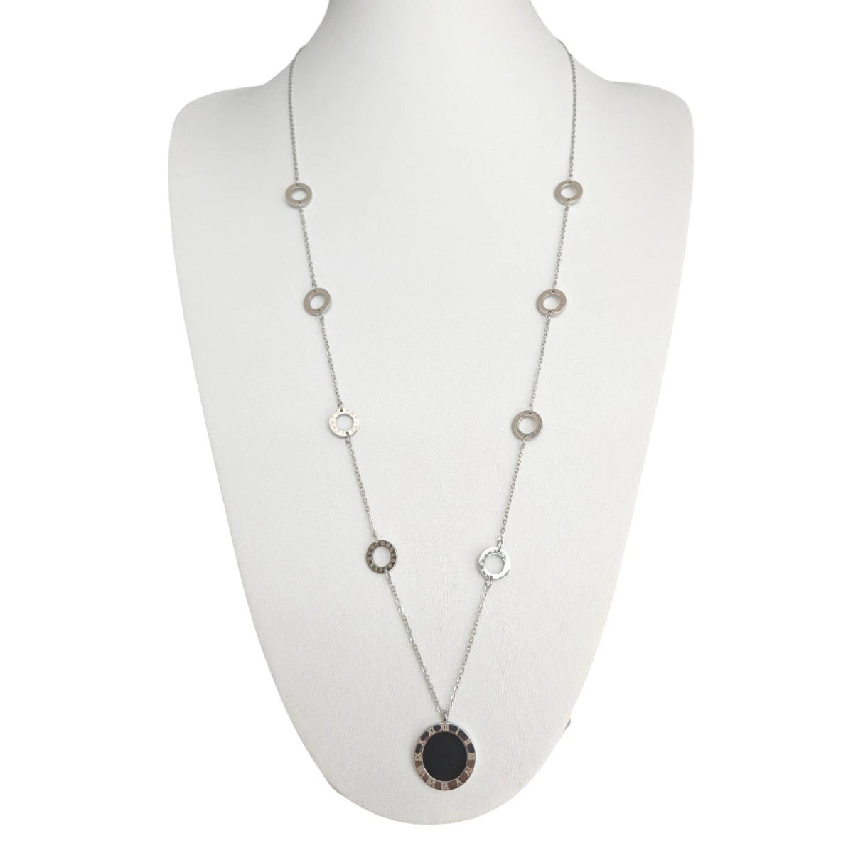 Ατσάλινο κολιέ μακρύ 75cm με κυκλικά στοιχεία (N3020) - charmy.gr