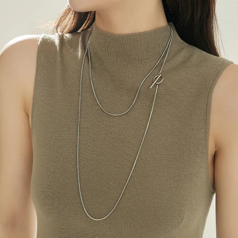 Ατσάλινο κολιέ μακρύ χρώμα ασημί (N1537) - charmy.gr