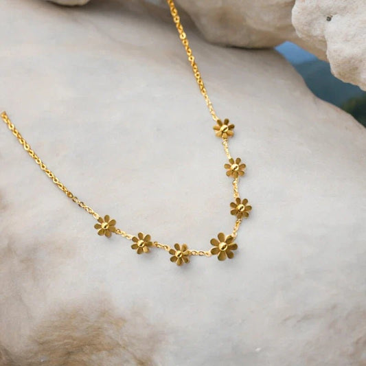 Ατσάλινο κολιέ μαργαρίτες 18k (N1701) - charmy.gr