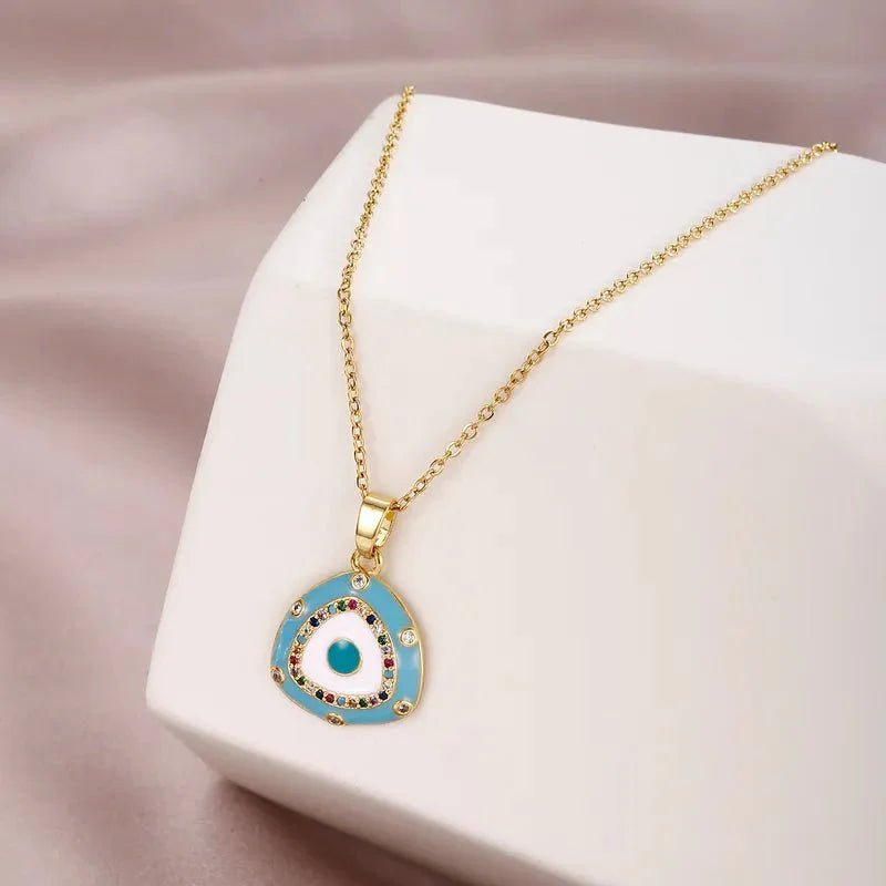 Ατσάλινο κολιέ μάτι γαλάζιο με άσπρο (N1642) - charmy.gr