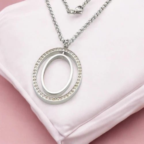 Ατσάλινο κολιέ με διπλό κυκλικό στοιχείο (N3130) - charmy.gr