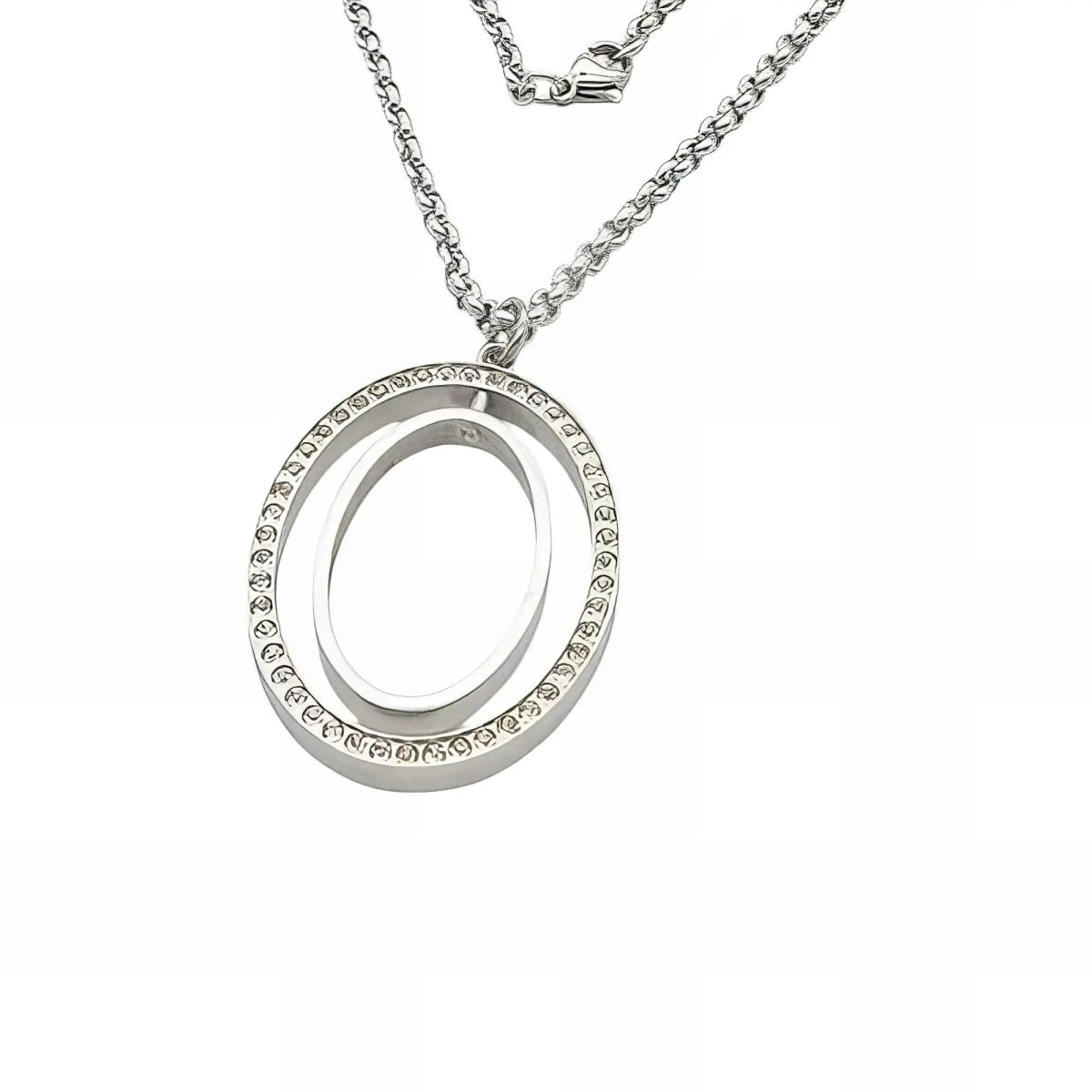 Ατσάλινο κολιέ με διπλό κυκλικό στοιχείο (N3130) - charmy.gr