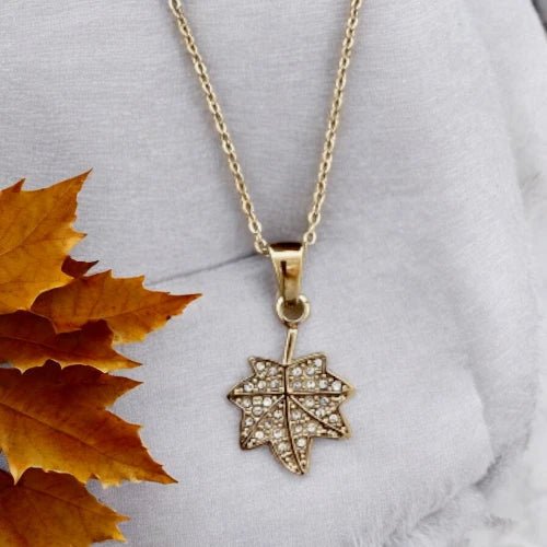 Ατσάλινο κολιέ με φύλλο επιχρυσωμένο (N3027) - charmy.gr