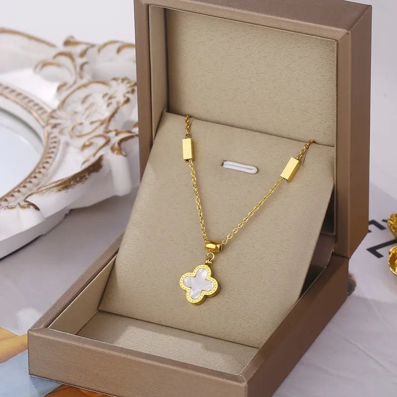 Ατσάλινο κολιέ με κρεμαστό τετράφυλλο τριφύλλι (N1715) - charmy.gr