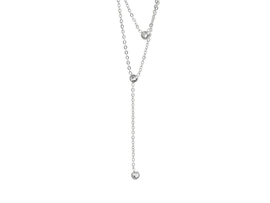 Ατσάλινο κολιέ με κρύσταλλα Swarovski χρώμα ασημί (J1035) - charmy.gr