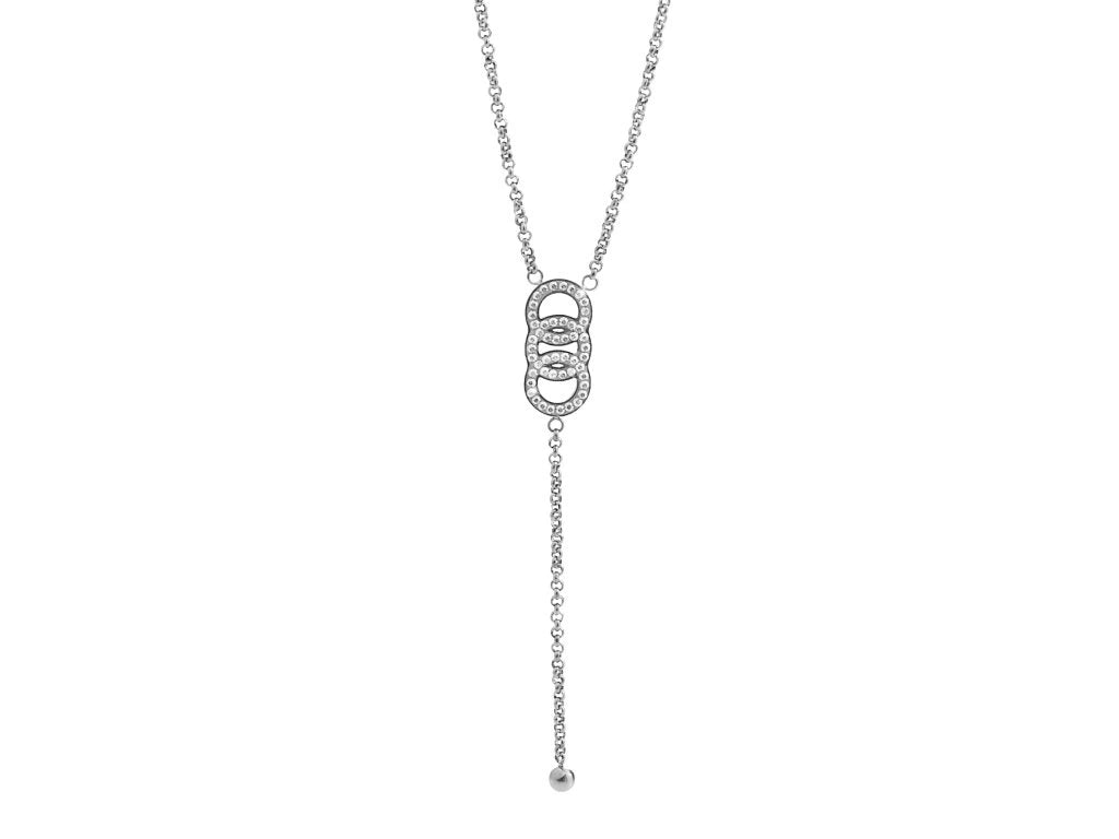 Ατσάλινο κολιέ με κυκλικά στοιχεία και κρύσταλλα Swarovski (J1048) - charmy.gr