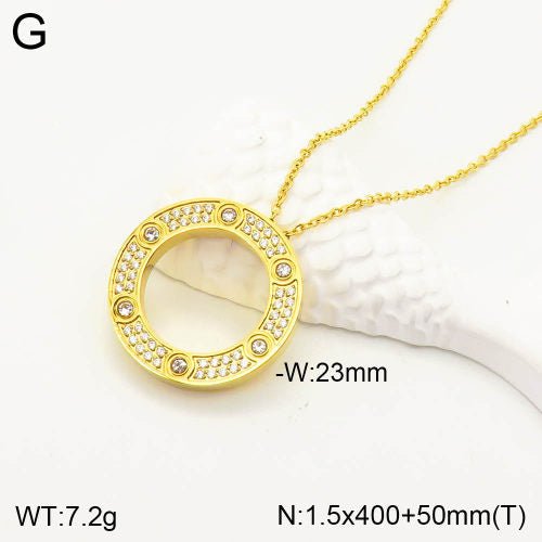 Ατσάλινο κολιέ με κυκλικό στοιχείο 18k (N3002) - charmy.gr