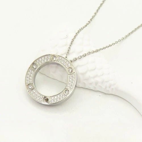 Ατσάλινο κολιέ με κυκλικό στοιχείο χρώμα ασημί (N3003) - charmy.gr