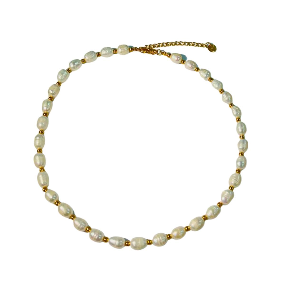 Ατσάλινο κολιέ με μαργαριτάρια του γλυκού νερού 18k (N1714) - charmy.gr