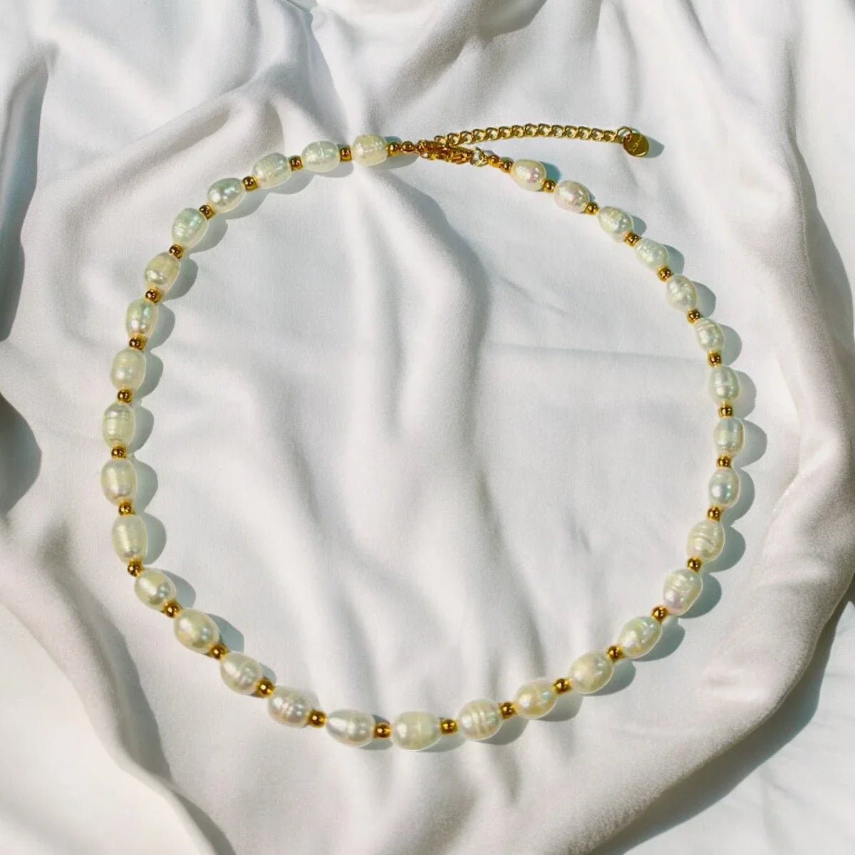 Ατσάλινο κολιέ με μαργαριτάρια του γλυκού νερού 18k (N1714) - charmy.gr