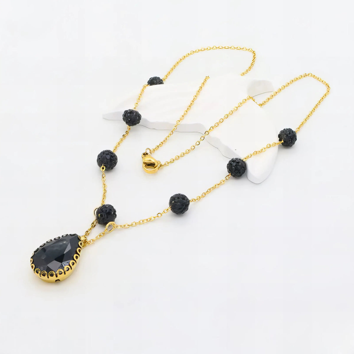 Ατσάλινο Κολιέ με Μαύρες Πέτρες Ζιργκόν (N3253) - charmy.gr