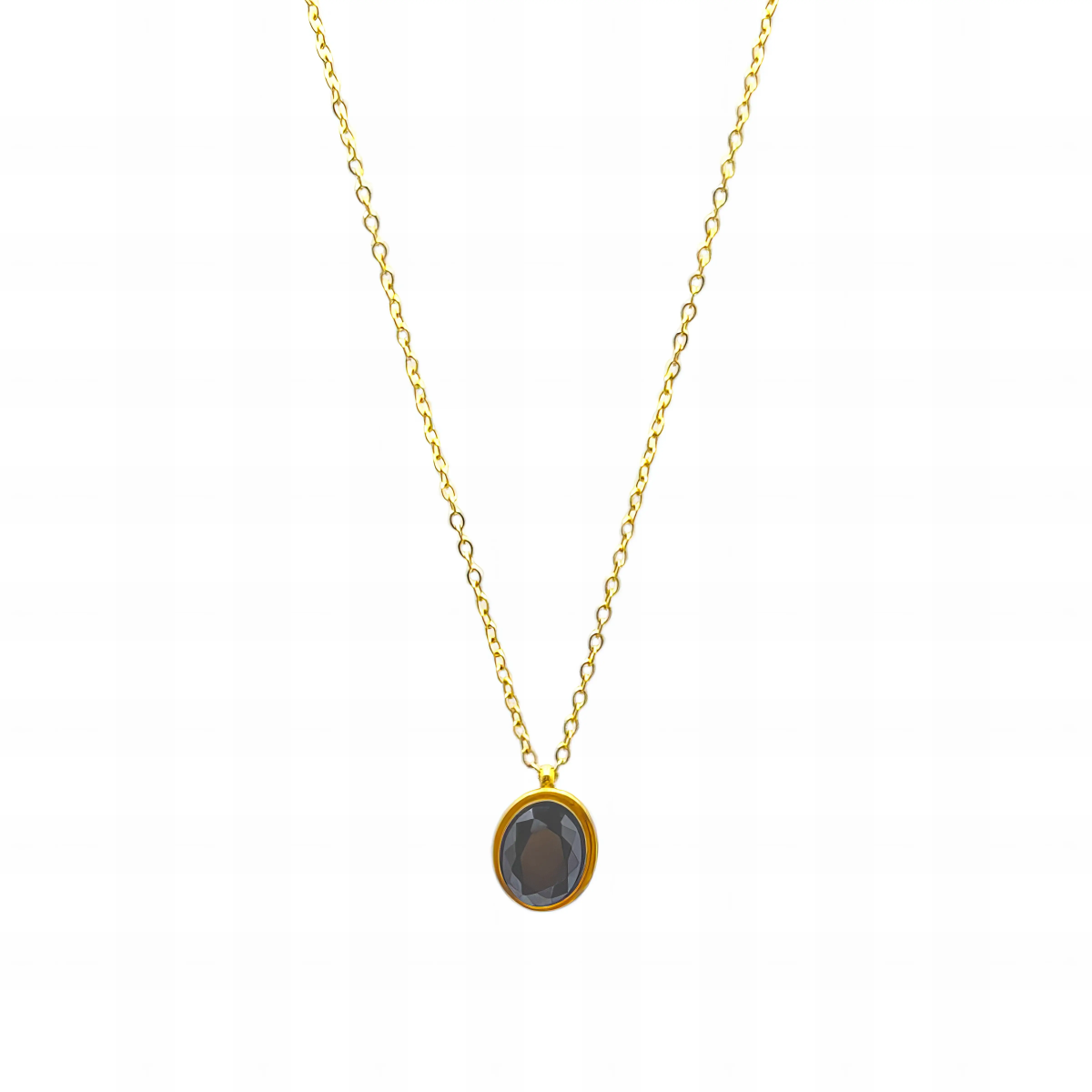 Ατσάλινο κολιέ με μαύρη πέτρα ζιργκόν επιχρυσωμένο (N3053) - charmy.gr