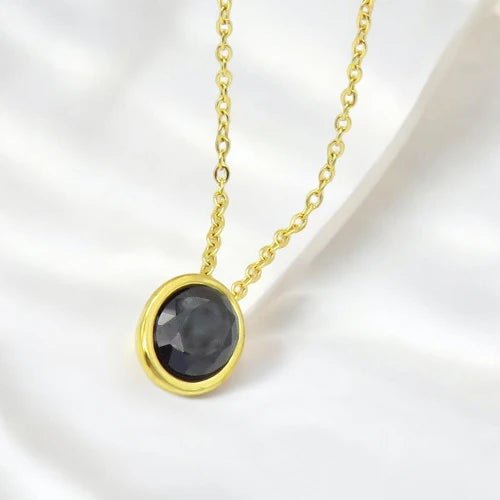 Ατσάλινο κολιέ με μαύρη πέτρα ζιργκόν επιχρυσωμένο (N3053) - charmy.gr