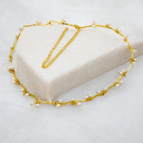 Ατσάλινο κολιέ με πέρλες (N3023) - charmy.gr