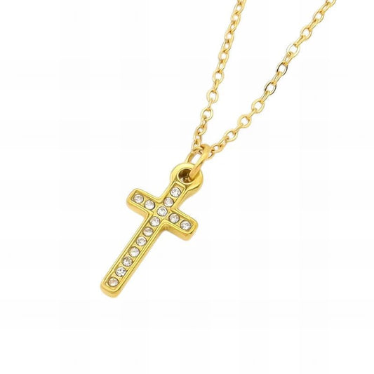 Ατσάλινο Κολιέ με Σταυρό και Ζιργκόν 1.8cm (N3240) - charmy.gr
