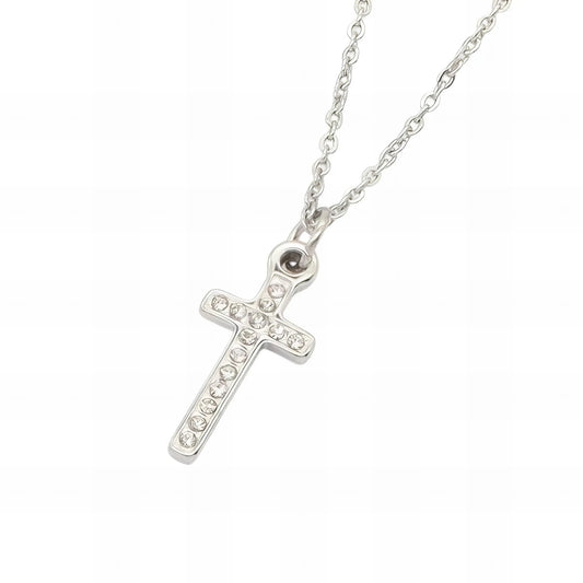 Ατσάλινο Κολιέ με Σταυρό και Ζιργκόν 1.8cm (N3241) - charmy.gr