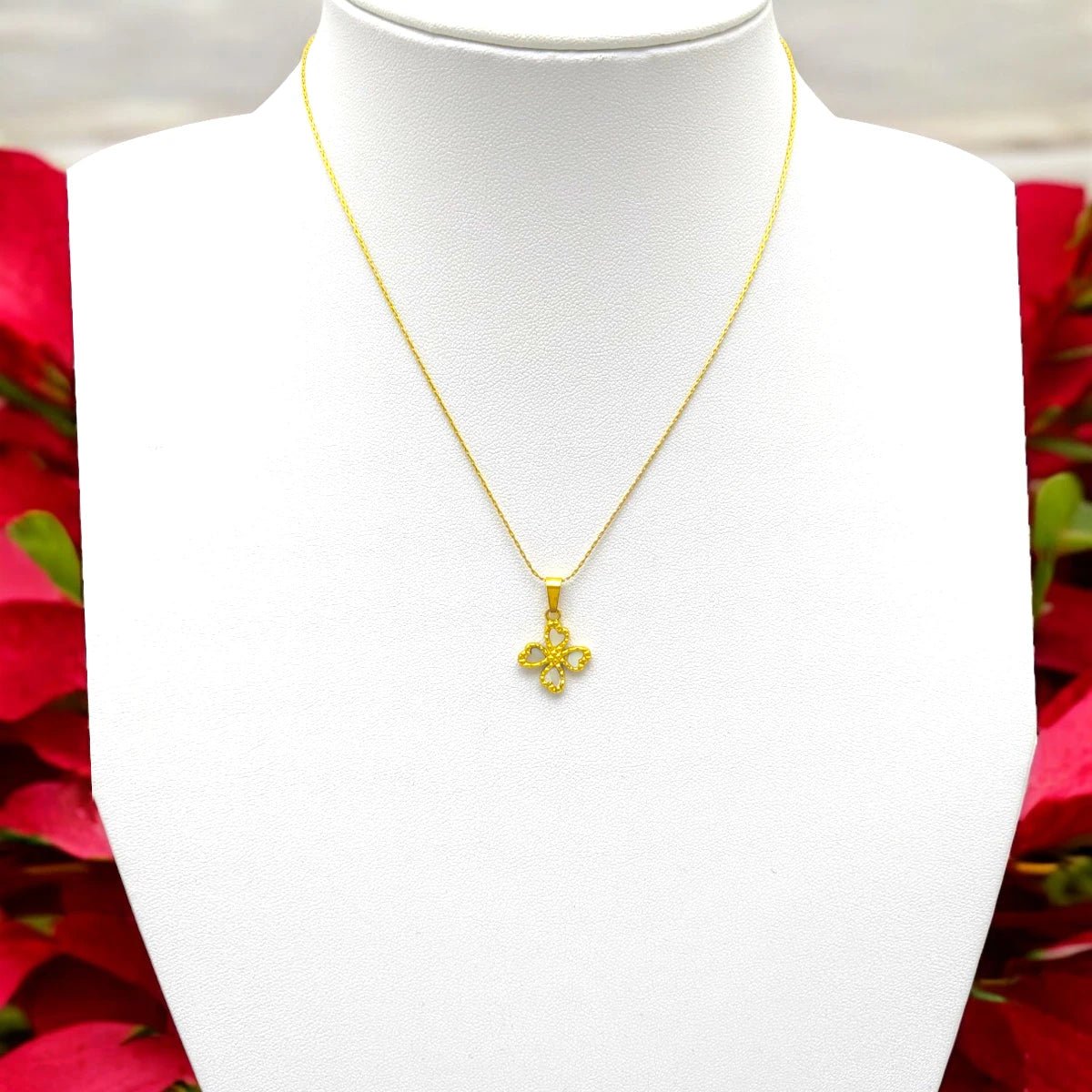 Ατσάλινο κολιέ με τετράφυλλο τριφύλλι επιχρυσωμένο (N3065) - charmy.gr