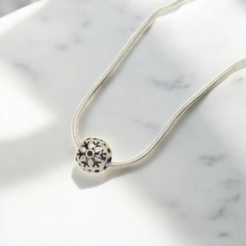 Ατσάλινο Κολιέ με Χάντρα Χιονονιφάδα (N3208) - charmy.gr