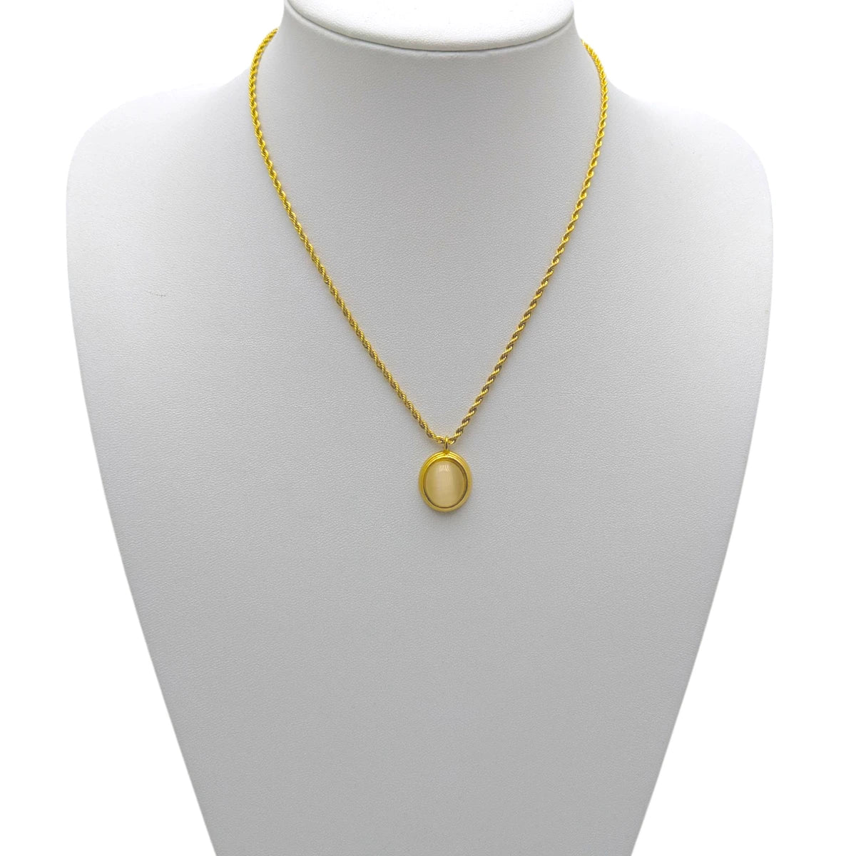 Ατσάλινο κολιέ με χοντρή αλυσίδα & οβάλ άσπρη πέτρα επιχρυσωμένο (N3062) - charmy.gr