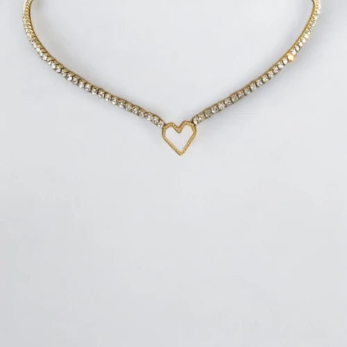 Ατσάλινο κολιέ ριβιέρα με άσπρη κρεμαστή καρδιά (N3106) - charmy.gr