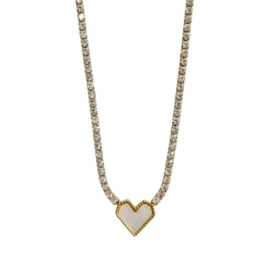 Ατσάλινο κολιέ ριβιέρα με άσπρη κρεμαστή καρδιά (N3106) - charmy.gr