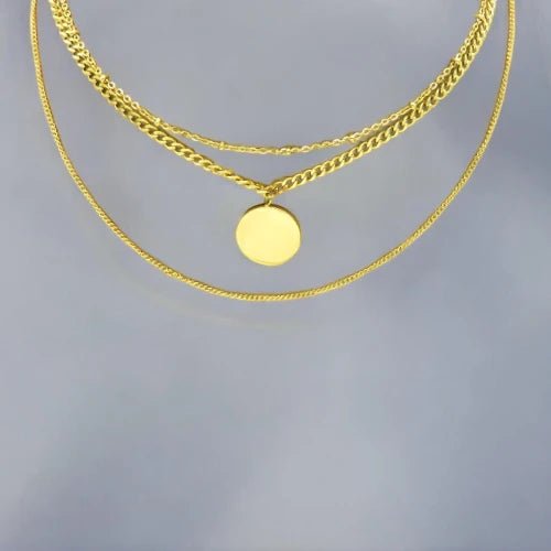 Ατσάλινο κολιέ τριπλό επιχρυσωμένο (N3048) - charmy.gr