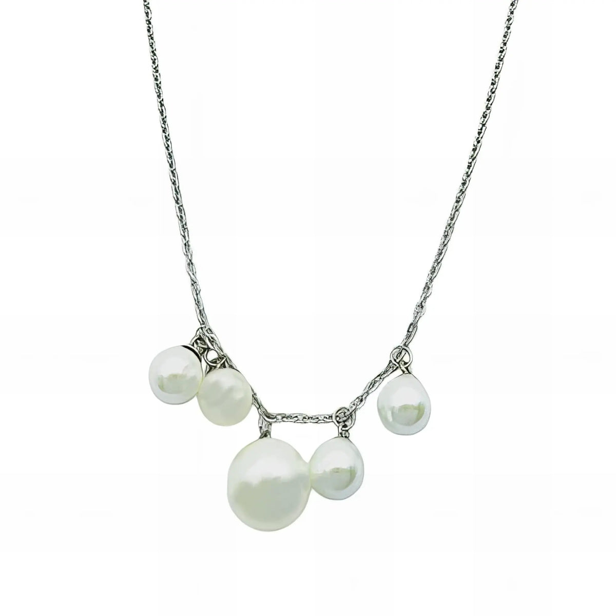 Ατσάλινο κολιέ χρώμα ασημί με πέρλες (N3187) - charmy.gr