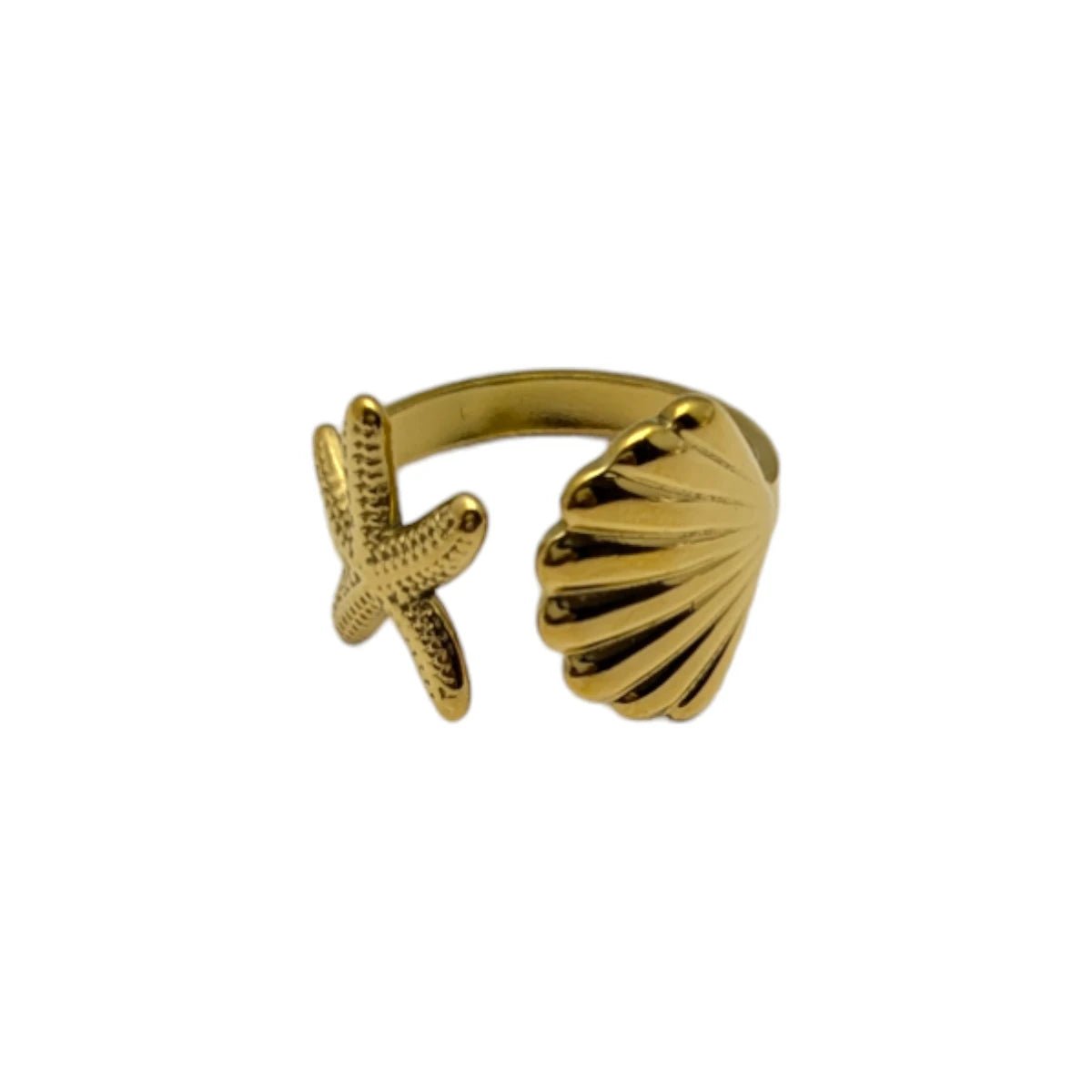 Ατσάλινο ρυθμιζόμενο δαχτυλίδι κοχύλι - αστερίας (R1053) - charmy.gr