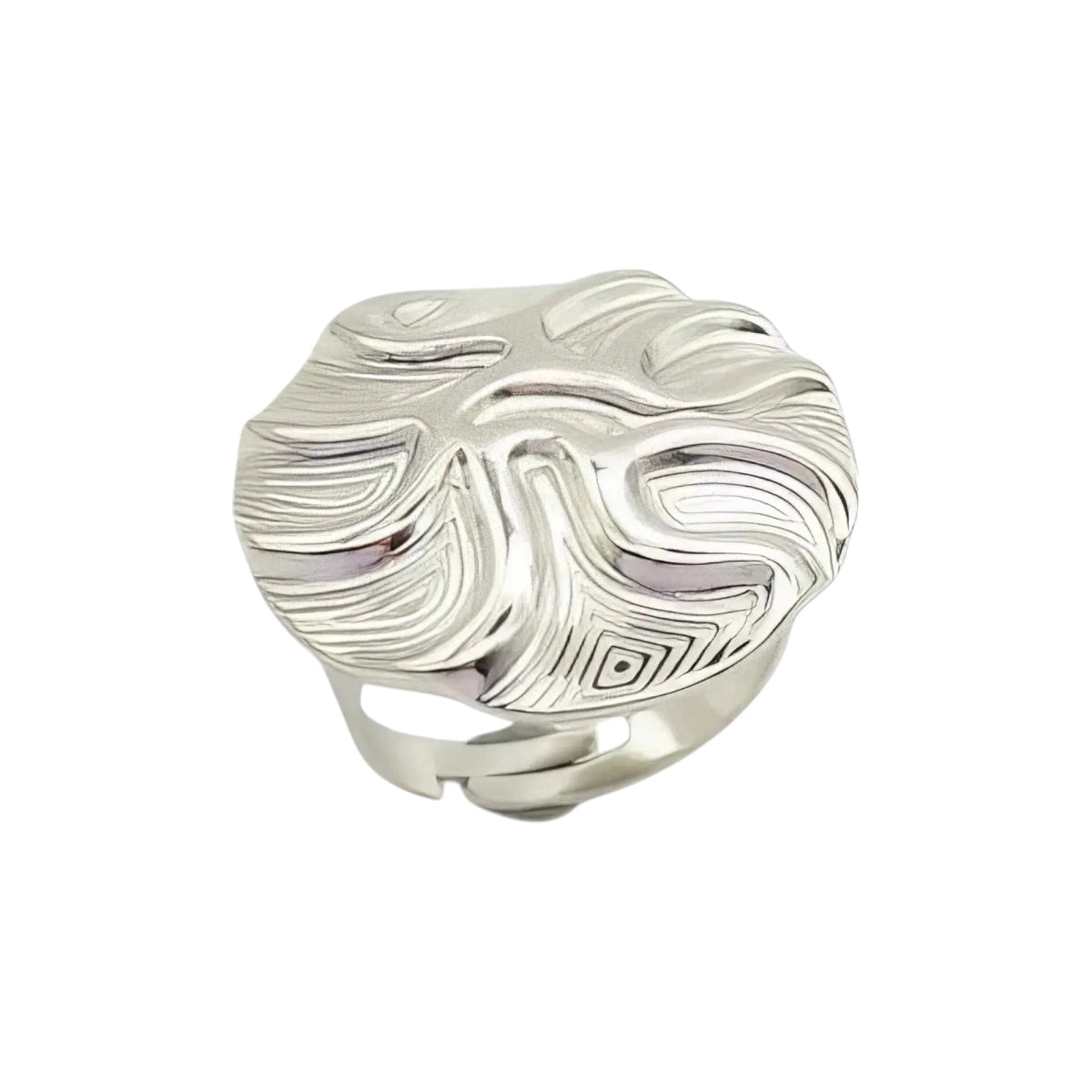 Ατσάλινο ρυθμιζόμενο δαχτυλίδι με εντυπωσιακό ανάγλυφο σχέδιο (R3018) - charmy.gr