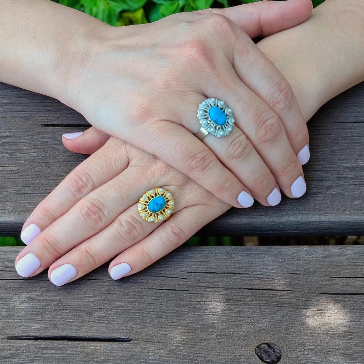 Ατσάλινο ρυθμιζόμενο δαχτυλίδι με πέτρα τυρκουάζ (R3001) - charmy.gr