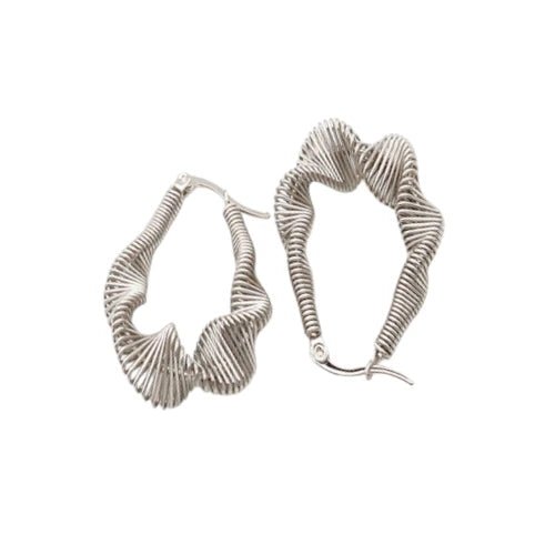 Ατσάλινοι κρίκοι 3.1cm κυματιστοί χρώμα ασημί (E3038) - charmy.gr