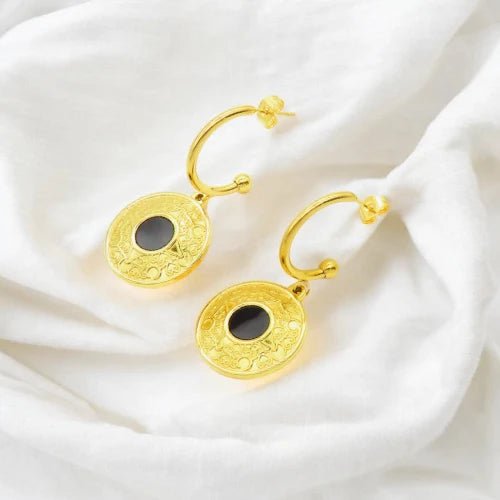 Ατσάλινοι κρίκοι με κρεμαστό στοιχείο 4cm επιχρυσωμένοι (E3029) - charmy.gr