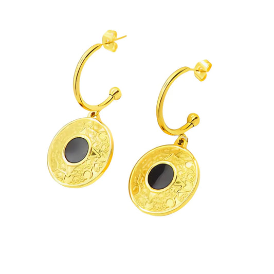 Ατσάλινοι κρίκοι με κρεμαστό στοιχείο 4cm επιχρυσωμένοι (E3029) - charmy.gr