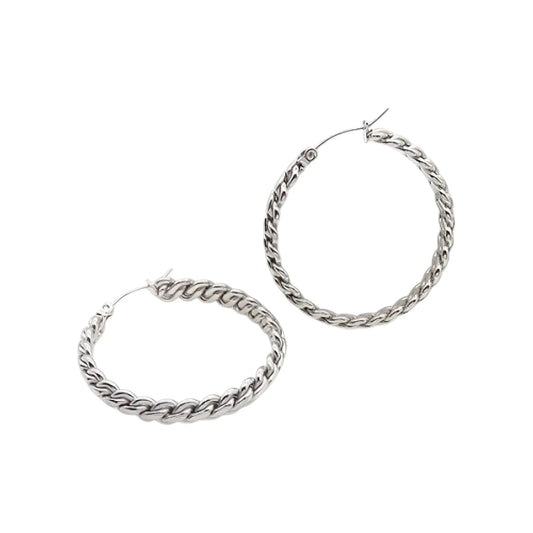 Ατσάλινοι Κρίκοι με Πλέξη (Ασημί) 3.4cm (E3135) - charmy.gr