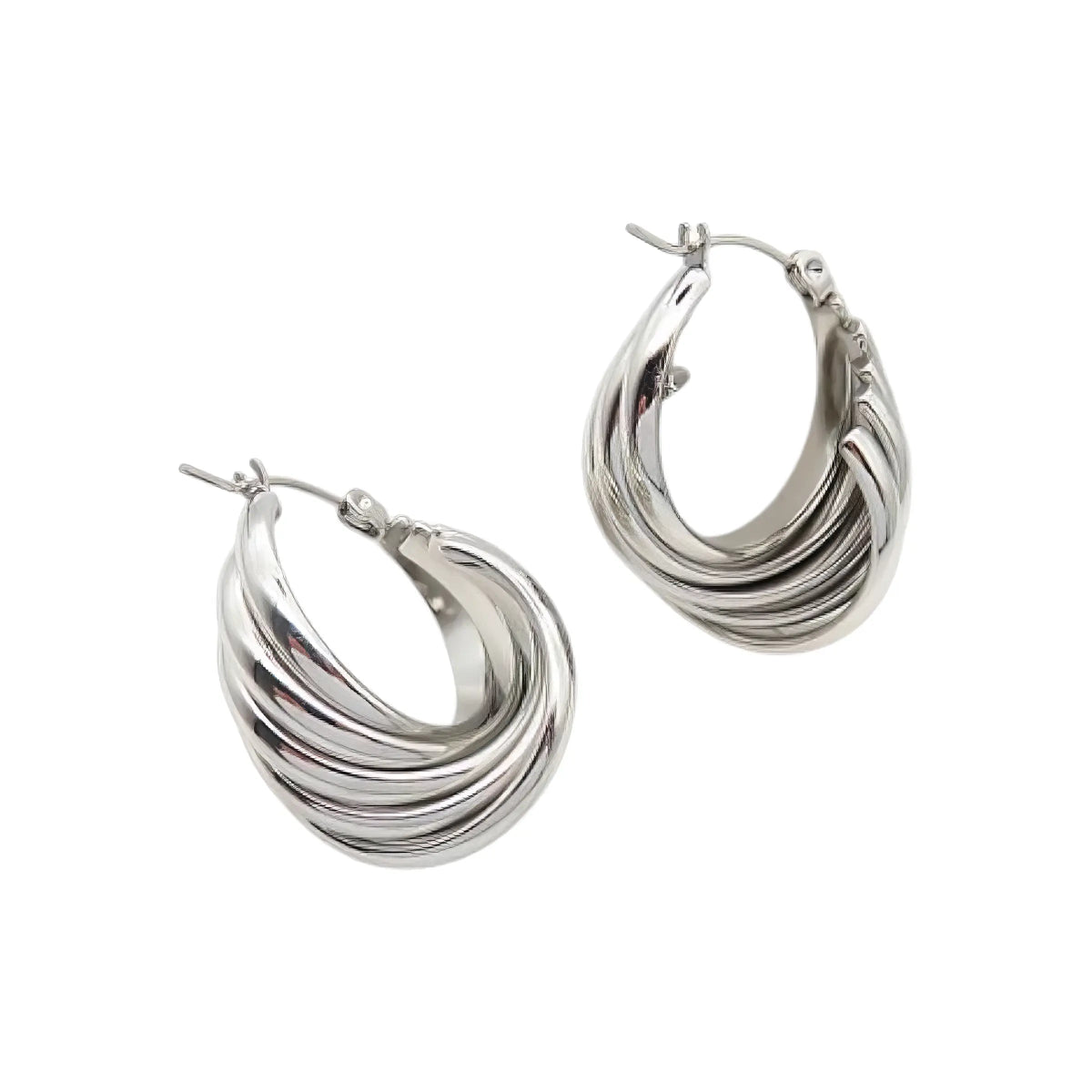 Ατσάλινοι Κρίκοι με Πολυεπίπεδο Σχέδιο 2.4cm (E3136) - charmy.gr