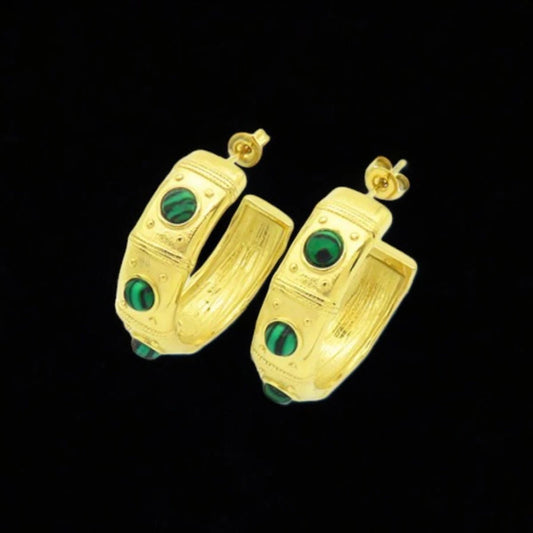 Ατσάλινοι Κρίκοι με Πράσινες Πέτρες 3.3cm (E3138) - charmy.gr